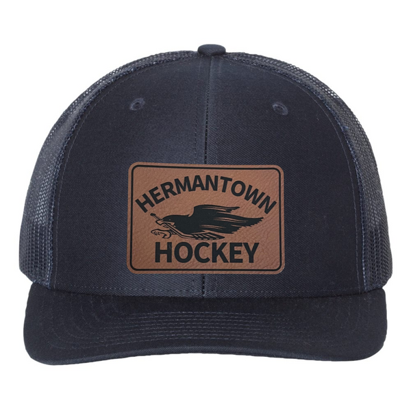 Fund A Hawk Hermantown Hockey Logo Leather Patch Hat